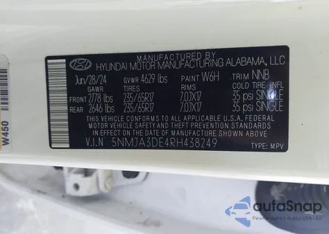 2024 Hyundai Tucson Se z USA, uszkodzony, nr VIN 5NMJA3DE4RH438249